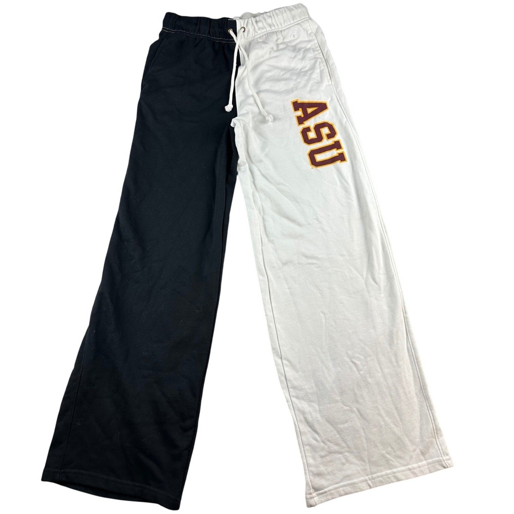 Champion Sweatpants Women‎ S Black White Colorblock ASU College Powerblend Cozy